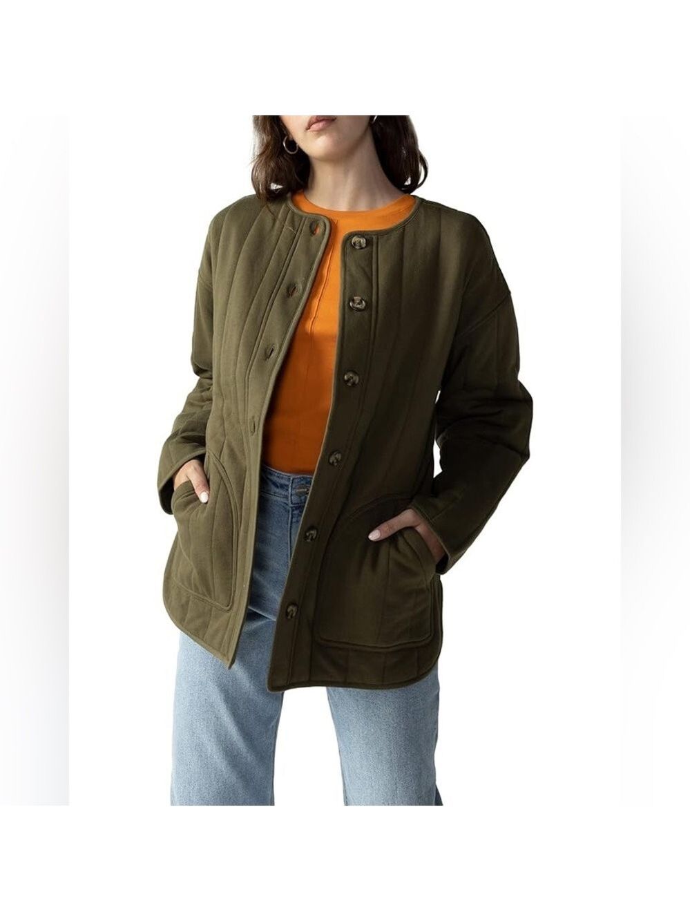 Sanctuary NWOT Longline Quilted Jacket in Olive Green - Size L *cozy jacket